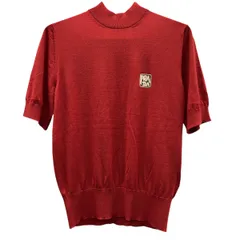 PRADA 極美品 プラダ ロゴ モックネック ニット 半袖 2018年 UMR438 レッド マルチカラー #48 セーター カットソー メンズ Aランク 中古 鑑定済 プラダニットのサムネイル