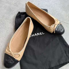 CHANEL シャネル リボンバレエシューズ フラットシューズパンプス ココマーク ベージュ ブラック バイカラー レザー レディース 34 1/2C 21.5cmのサムネイル