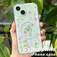 iPhone13promaxケース 花柄 カスミソウ ドライフラワー スマホケース クリア キラキラ MagSafe対応 耐衝撃 黄ばみにくい 可愛いのサムネイル