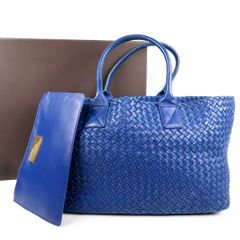【美品】BOTTEGAVENETA ボッテガヴェネタ イタリア製 カバMM イントレチャート ラージトートバッグ ハンド ブルー ポーチ【VC35】