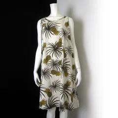 コーエン coen NOMA textile design 別注 ワンピース パイナップル柄 リネン コットン ノースリーブ F ナチュラル ブラウン イエローのサムネイル