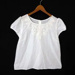 クリアインプレッション CLEAR IMPRESSION ブラウス プルオーバー 花柄 刺繍 シアー シフォン パフスリーブ 半袖 M 2 オフ白のサムネイル