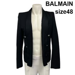 ◆ バルマン BALMAIN ジャケット 長袖 オープンフロント メタルボタン ショールカラー 黒 ウール 48 L メンズ S6I551