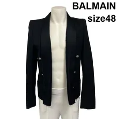 ◆ バルマン BALMAIN ジャケット 長袖 オープンフロント メタルボタン ショールカラー 黒 ウール 48 L メンズ S6I551のサムネイル