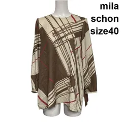◆ ミラショーン mila schon プルオーバーブラウス シャツ 長袖 クルーネック サイドスリット 幾何学模様 40 L 11号 レディース S6I578のサムネイル