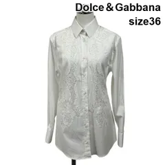 ●◆ ドルチェアンドガッバーナ Dolce＆Gabbana シャツ 長袖 レギュラーカラー 透け感 花柄レース 白 コットン 36 M 9号 レディース S6I593のサムネイル