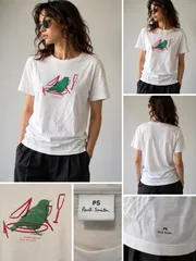 PS Paul Smith Graphic T-Shirt White Bird Print Crew Neck Cotton Teeのサムネイル