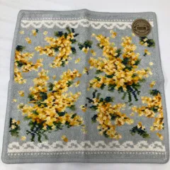 6705【新品未使用】 FEILER　フェイラー　ハンカチ　ハンドタオル　 ウォッシュタオル　ミモザソラーレ　花柄　 ライトグレー系　ラメ糸　シュニール織り　 シール付き　美品　レディースのサムネイル