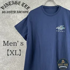 T174【Hawaii】クジラ アート バックプリント Tシャツ ネイビー〔XL〕