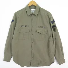 ウエストウッドアウトフィッターズ Westwood Outfitters レーヨン ミリタリーシャツ 長袖 ワッペン M カーキ 2sa7482のサムネイル