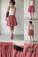 Twin-Set Simona Barbieri Pink Gathered Skirt Made in Italy Drawstring Elastic Waist Women’sのサムネイル