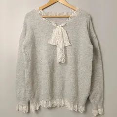レースレディース Lace Ladies Vネックレースリボンニットプルオーバー 【S】 グレー／灰色のサムネイル