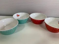 【美品】アフタヌーンティー カフェオレボウル スープボウル 4個セット（赤・緑）のサムネイル