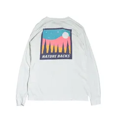 2000s NATURE BACKS ロンT バックプリント ネイチャー アート 長袖Tシャツ 白 ホワイト ワンポイントロゴ コットン S T141のサムネイル