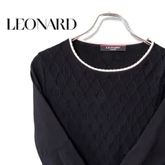 LEONARD FASHION レオナール ファッション レディース 36 S ブラック 黒 メッシュ 透かし編み サマーニット ニット カットソー パイピング ロゴ刺繍 三共生興 正規品 高級 美品 280TYのサムネイル