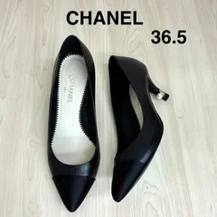 【シャネル CHANEL】パールヒール レザーパンプス 異素材コンビパンプス キャップトゥパンプス EUR36.5 / 23.5cm ブラック 黒のサムネイル