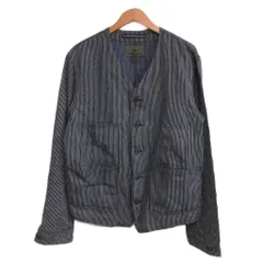 ナイジェルケーボン NIGEL CABOURN ヒッコリーストライプ フレンチワークジャケット ノーカラ―  50 青 ブルー グレーのサムネイル