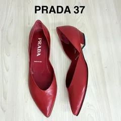 【プラダ PRADA】ほぼ未使用・美品！レザーポインテッドトゥローヒールパンプス プラットシューズ EUR37 / 24cm レッド 赤のサムネイル