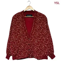 3622 YVES SAINT LAURENT イヴ・サンローラン レッド フラワー パータン ルーズフィット ジャケットのサムネイル