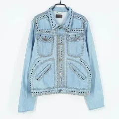 Saint Laurent サンローラン レディース 襟付きデコデニムジャケット ライトブルー (HU40917)のサムネイル