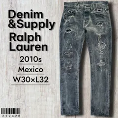 Denim&Supply ラルフロレーン■美品 2010s 先染め USED加工 ブラック ストレートデニム W30 グランジ デストロイ 廃版 ダメージ リペア クラッシュ デニムアンドサプライのサムネイル