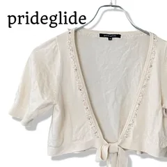 prideglide プライドグライド レディース 38 M アイボリー アイボリーホワイト 白 ビーズ パール 装飾 ショート丈 半袖 カーディガン ボレロ 羽織り リボン オンワード樫山 美品 282TYのサムネイル