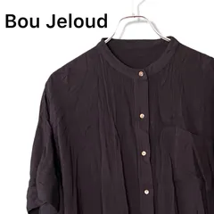 Bou Jeloud ブージュルード レディース 38 M チャコールグレー 墨黒 バンドカラー シャツ ブラウス 楊柳 クレープ シワ加工 レーヨン100% チュニック 羽織り 胸ポケット 長袖 美品 283TYのサムネイル