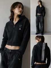 adidas Z.N.E. Short Fit Zip Hoodie Black Climlite 3 Stripes Cropped Track Jacket Size J/Mのサムネイル