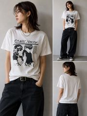 Vintage Sonic Youth Graphic Band T Shirt White Fruit of the Loom Alternative Rock Noise Tee L