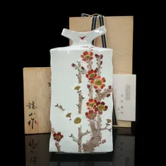 【KUTANIYAKI】九谷焼 山田義明 ( 龍山 ) 造 色絵梅花図 扁壷 陶磁器 _ 骨董品のサムネイル