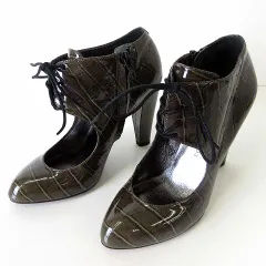 マークバイマークジェイコブス MARC by MARC JACOBS ブーティ パンプス クロコ型押し 本革 エナメル レザー レースアップ 36 ダークグリーン 深緑 23.0cm タグ付 美品 くつ 靴 シューズ 国内正規品のサムネイル
