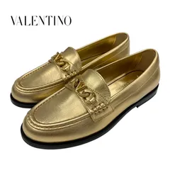 ヴァレンティノ VALENTINO ローファー 革靴 靴 シューズ レザー ゴールド 未使用 フラットシューズ Vロゴ チェーンのサムネイル
