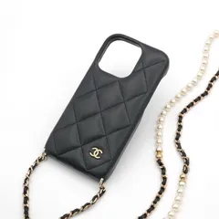 シャネル CHANEL 携帯・スマホアクセサリー ブラック ゴールド ココマーク マトラッセ ラムスキン iPhone14pro iPhoneケース パールチェーンのサムネイル