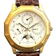 ボーム&メルシェ Baume & Mercier リビエラ ムーンフェイズ トリプルカレンダー 腕時計 総重量約48.6g K18 本革 クオーツ ホワイト文字盤 87312 メンズのサムネイル