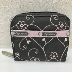 6717【良品】 LeSportsac　レスポートサック　 折り財布　ウォレット　ヴァイン　 ハート　花　刺繍　グレー×ピンク系　 ハワイ限定　ナイロン　レディースのサムネイル