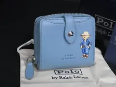 ■美品■ POLO RALPH LAUREN ポロラルフローレン ポロベア レザー 二つ折り 財布 ウォレット 札入れ ライトブルー系 BV1418のサムネイル