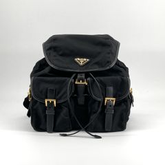PRADA Nero Tessuto Leather Backpack with Gold Hardware, BZ2811, Black