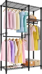 ハンガーラック 洋服ラック 幅108cm 耐荷重317kg パイプハンガー 高さ調整可能 3段 頑丈 コードかけ | スチール製 大容量 安定性 衣装収納 服かけスタンド 工具不要 簡単組立 ハンガーかけ コートハンガー 洋服収納 スチルラックのサムネイル