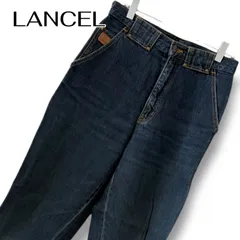 LANCEL ランセル PARIS レディース 28 W71cm インディゴ 濃紺 ハイウエスト デニムパンツ ジーンズ テーパードパンツ レザーパッチ 刺繍ロゴ 綿100% 日本製 80s 90s ヴィンテージ 美品 1577BCのサムネイル