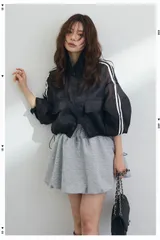 シアーオーガンジーサイドラインショートブルゾン 黒　frene 好きな方