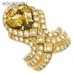 ジュエルスタジオ JEWELSTUDIO リング 指輪 クリソベリル ダイヤ デザインリング イエロー×イエローゴールド K18YG Au750 ペアシェイプカット 14号【中古】のサムネイル
