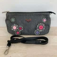 美品 シンクビー Think Bee! Just Heart ショルダーバッグ グレー デニム調 花柄 ボタン ビジュー ハート レディース[OU00021]のサムネイル