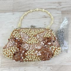 美品 GRACE CONTINENTAL グレースコンチネンタル パーティーバッグ/ハンドバッグ ビーズ/スパンコール パール調ハンドル[OL00938]