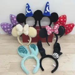 美品 まとめて8点セット ディズニー カチューシャ ミッキー ミニー オズワルド ファンタジア ソーサラー リボン スパンコール[OZ02485]のサムネイル