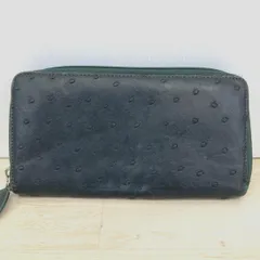 オーストリッチ 長財布/ロングウォレット ラウンドファスナー ダークグリーン/深緑系 背面ポケット付[OA05616]のサムネイル