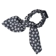 CHANEL 23P AA8925B10402 ココマークプリント シルク リボン シュシュ ヘアゴムのサムネイル