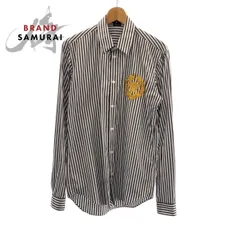 美品 VERSACE ヴェルサーチ メデューサ サイズ39 グレー ホワイト コットン A87413 長袖シャツ ストライプシャツ メンズ 506461【中古】のサムネイル
