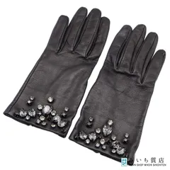 PRADA プラダ レザーグローブ ビジュー ストーン 7 1/2 手袋 ブラック 服飾小物 レディース J566のサムネイル