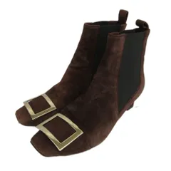 ロジェヴィヴィエ ROGER VIVIER ベル ヴィヴィエ スエード チェルシー ブーツ ショート丈 スクエアトゥ スクエア型 メタルバックル サイドゴア 36.5 23.5cm 茶色 ブラウン /XZ ■GY47のサムネイル