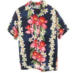 TWO PALMS トゥーパームス 90s ハワイ製 オールド 花柄 半袖 アロハシャツ ネイビー メンズ 古着のサムネイル